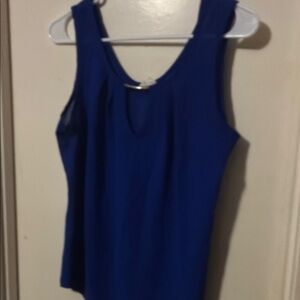 Blue Asymmetrical Cut Out Tank Top